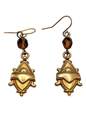 ROBERT ROSE Brown Crystal Gold Tone Dangle Earrings • Vintage Jewelry